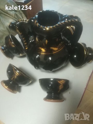 Керамичен сервиз за вино. Черно със злато. Чисто нов. Ръчно рисуван. За механа. Българско производст, снимка 2 - Сервизи - 39029147