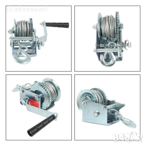 600 LBS Ръчна лебедка 250 кг със стоманено въже 8 метра и спирачка, снимка 2 - Аксесоари и консумативи - 53576876