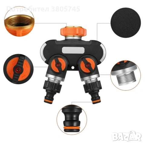 Двупосочен разпределител за градински кран 2-в-1: Сплитер за маркуч с независими вентили (3/4" и 1"), снимка 8 - Други инструменти - 53374109