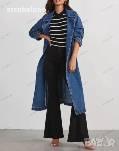 Дамско дънково памучно едноцветно свободно манто с дълги ръкави, копчета и двойни джобове, 2цвята , снимка 10 - Палта, манта - 47634038