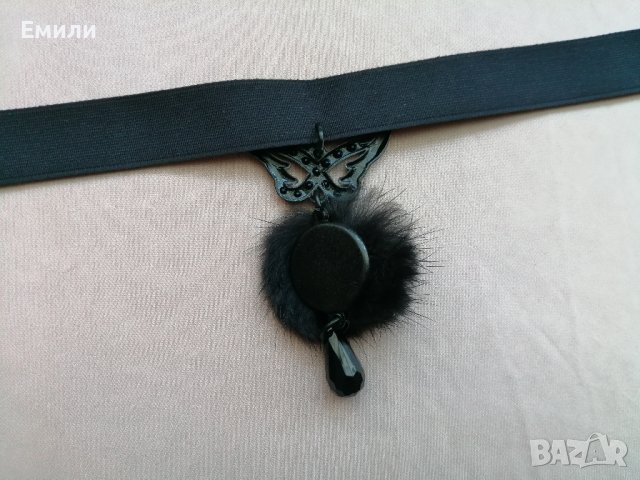 Кадифен чокър с пеперуда, пухче и кристал в черен цвят , снимка 15 - Колиета, медальони, синджири - 44012599
