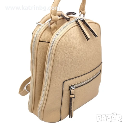 Бежова дамска раница от еко кожа, снимка 2 - Раници - 51017532