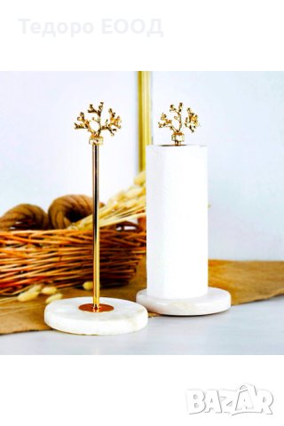 Нова! Луксозна поставка за кухненска хартия ролка мрамор злато, сребро, снимка 2 - Органайзери - 43900716