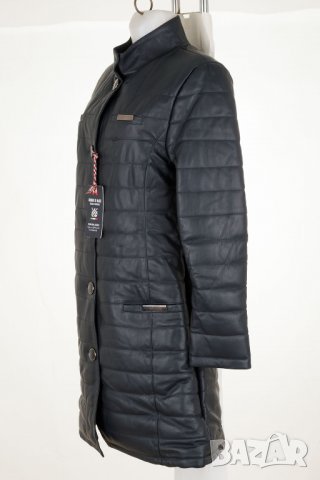Тъмносиньо кожено ватирано дълго дамско яке марка Giorgio di Mare - XL, снимка 3 - Якета - 33473089