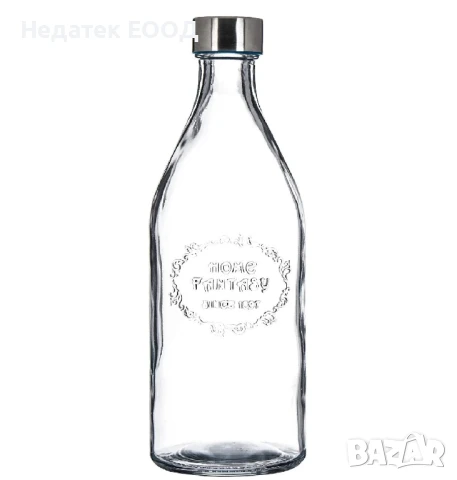 Прозрачна стъклена бутилка с метална капачка, 1 л.