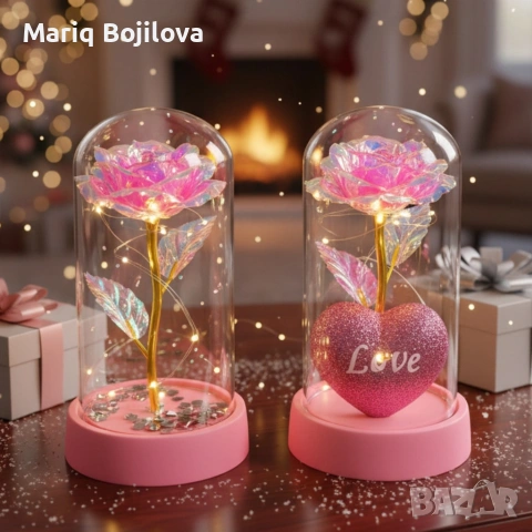 Светеща декоративна роза в купол - Светлина, романтика и любов