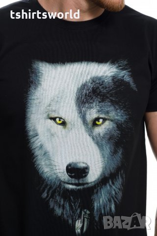 Нова мъжка тениска с дигитален печат Вълк ИН и ЯН, Серия вълци, снимка 5 - Тениски - 27829095