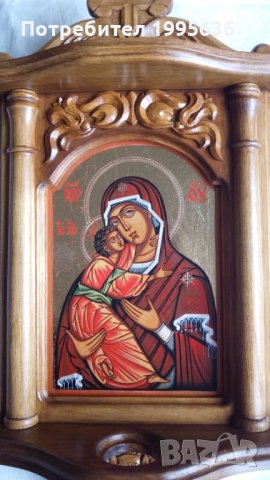 Дърворезба-домашен иконостас с иконопис "Богородица с младенеца", снимка 3 - Други - 22001601