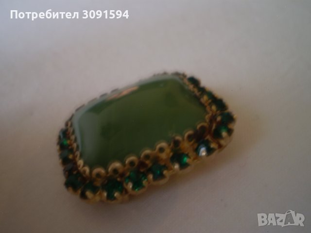 ЗеленаЧехия брошка - игла  Чешко стъкло 1930-40-те години, снимка 8 - Антикварни и старинни предмети - 40257530