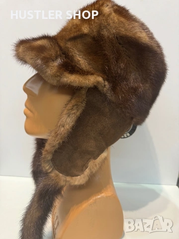 Дамска шапка ушанка , естествена кожа от норка
