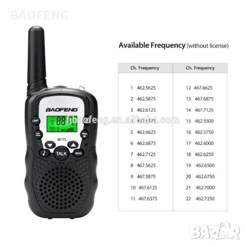 Хит Нови до 5 км 22 канала BAOFENG T3 Промоция Комплект 2бр. Радиостанции Уоки Токи, Led индикация , снимка 3 - Оборудване и аксесоари за оръжия - 39346915