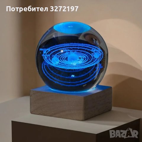 LED Светеща кристална топка/лампа,3D сензорна-Вселена,Планетарна Галактика,Слънце , снимка 8 - Настолни лампи - 43445667