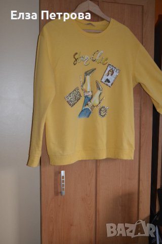 Есенна спортна жълта блуза с апликация и камъни, снимка 1 - Блузи с дълъг ръкав и пуловери - 43085584