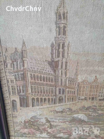Гент-Брюксел 54см/2бр стари финни белгийски гоблени/средновековен градски пейзаж/дървена рамка, снимка 2 - Гоблени - 50448537