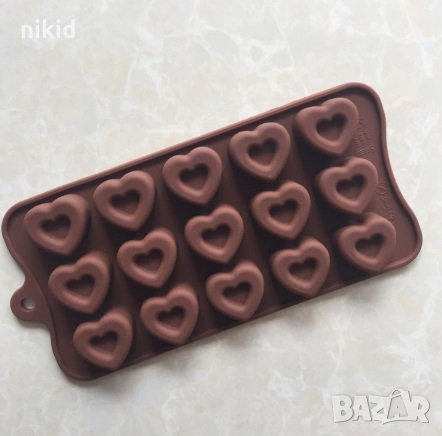 15 вдлъбнати сърца силиконов молд форма за шоколадови бонбони лед фондан желирани и др, снимка 2 - Форми - 27782228