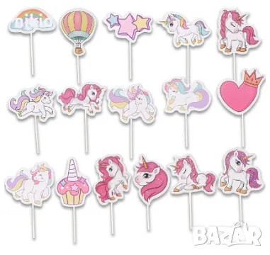 16 бр Еднорог Unicorn топери за мъфини кексчета парти декор украса , снимка 3 - Други - 47377418