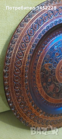 дърворезба пано инкрустирано с месинг 30см за ценители отлично, снимка 3 - Пана - 52829384