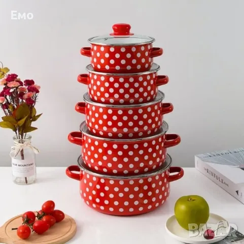 Комплект емайлирани тенджери от 10 части, 16 - 24см., снимка 8 - Съдове за готвене - 48160315