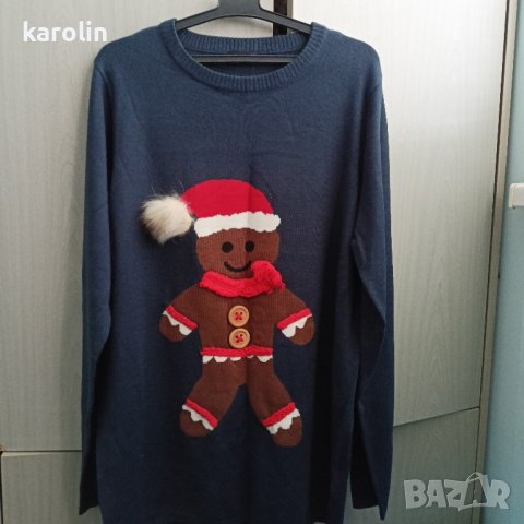 Коледен пуловер с естествено пухче , снимка 1 - Блузи с дълъг ръкав и пуловери - 43460572