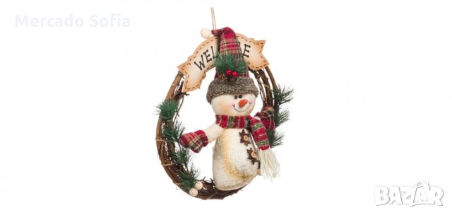 Коледен декоративен дървен венец, Снежен човек, Добре дошли , снимка 2 - Декорация за дома - 34740569