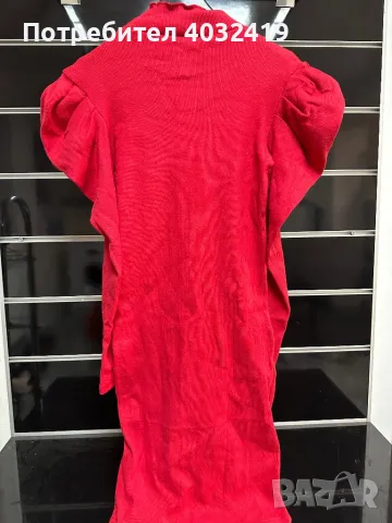 Червена дамска плетена рокля с дълъг ръкав , снимка 3 - Рокли - 47826093