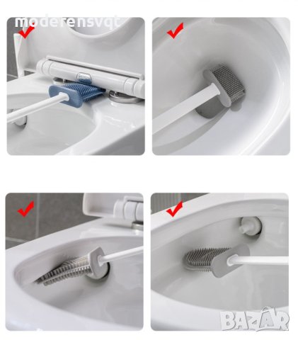 Четка за тоалетна чиния от силикон в комплект с ПВЦ четка и поставка за стена или под, снимка 4 - Мопове, кофи, четки и метли - 44002482