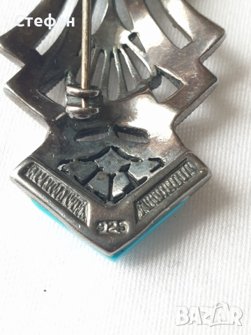 Сребърна брошка с тюркоаз, снимка 7 - Други - 44885076