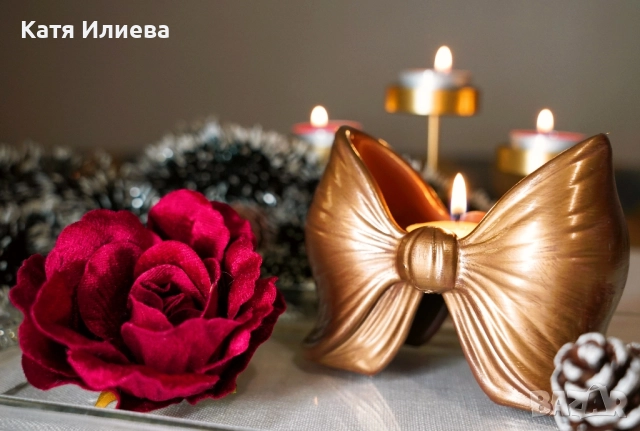 Луксозен свещник панделка, ръчно направен, снимка 7 - Декорация за дома - 52516722