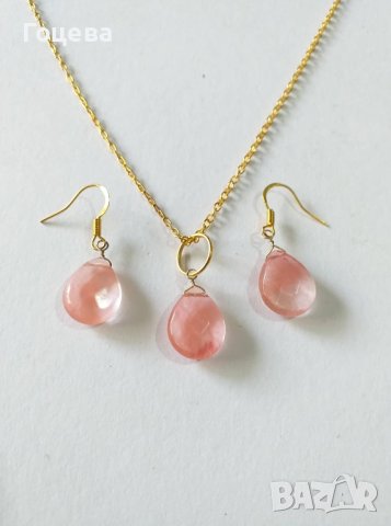 Прелестни обици с красиви камъни Черешов Турмалинов кварц капка, снимка 7 - Обеци - 40714106