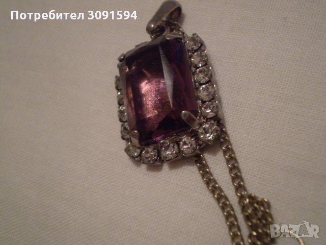 стар дамски медальон лилав и бял шлифован кристал  сребърно покритие, снимка 11 - Антикварни и старинни предмети - 35159934