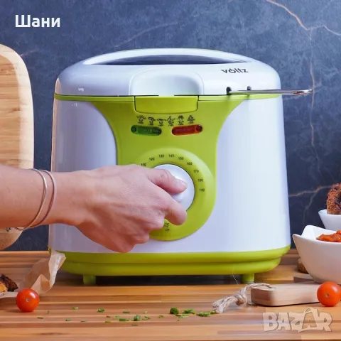 Фритюрник Voltz V51980A, 2 литра, 1300W, 80-190 C, Незалепващ съд, Бял/зелен, снимка 4 - Фритюрници - 49088336