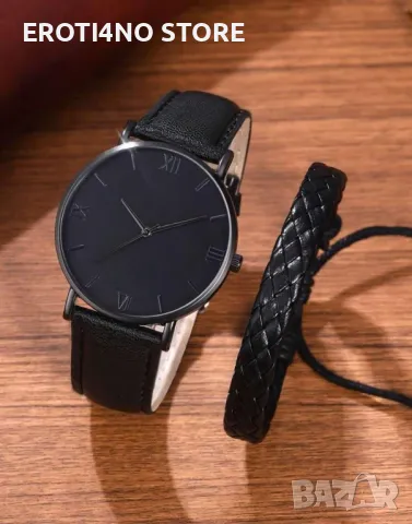 Мъжки елегантен часовник с кожена каишка с гривна, снимка 5 - Други - 49171429