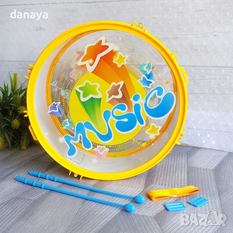 2903 Детски барабан с палки и коланче, Ф26см, снимка 4 - Музикални играчки - 36881861