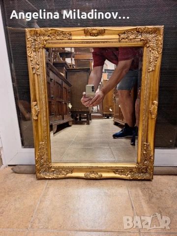 Кристално  огледало с богата дърворезба , снимка 1