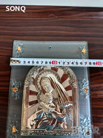 Прекрасна Сребърна Икона Върху Стъкло, снимка 9 - Икони - 49641043