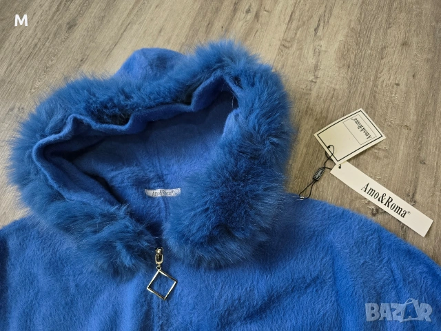 НОВА луксозна жилетка / палто с качулка с косъм в цвят:мента и син на намаление , снимка 8 - Жилетки - 53428649