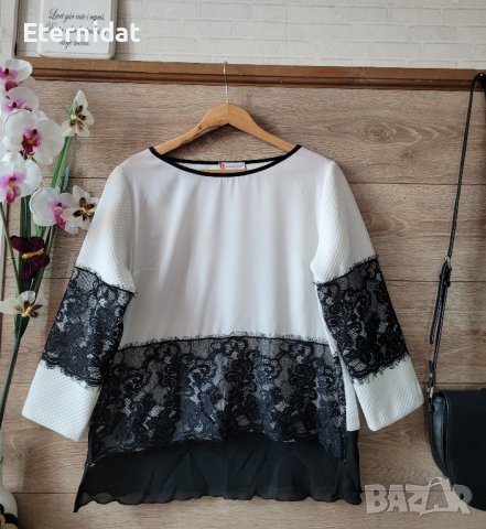 Бяла блуза с дантела , снимка 1 - Блузи с дълъг ръкав и пуловери - 43961535
