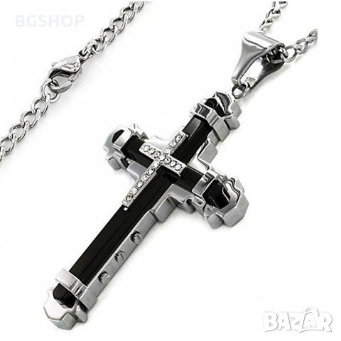 Jesus Crystal Cross / Кръстче с камъни - Black / Silver, снимка 3 - Колиета, медальони, синджири - 32702393