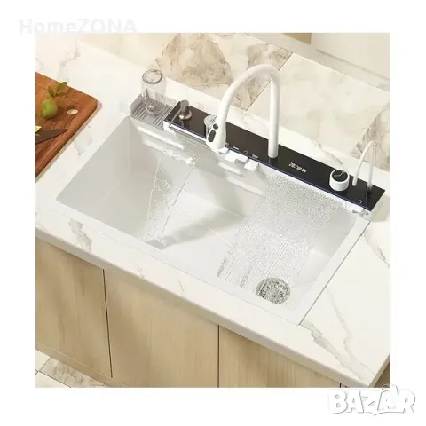 Мивка за кухня Bliote 1, пиано бутони, двоен водопад