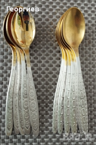 Посребрени с позлата мелхиорени лъжички за чай,кафе от СССР., снимка 5 - Прибори за хранене, готвене и сервиране - 51876694