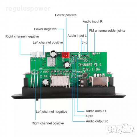 MP3 Audio Player 2*25W, 6V - 12V с Bluetooth 5.0, папки, Call, Tf card, USB, Fm, Rec, AUX, снимка 10 - MP3 и MP4 плеъри - 36546497