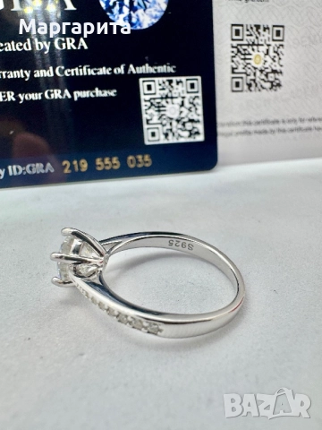 Сребърен пръстен с мойсанит (диамант) 1 карат , снимка 7 - Пръстени - 51534557