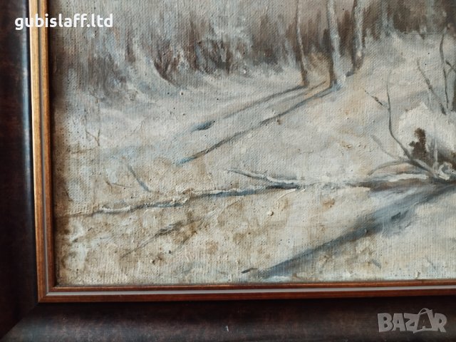 Картина, зимен пейзаж, гора, Я. Петров,1970-те год, снимка 5 - Картини - 32543890