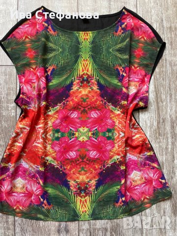Страхотен цветен топ тропически принт корал екзотик принт Oliver , снимка 4 - Корсети, бюстиета, топове - 37605490