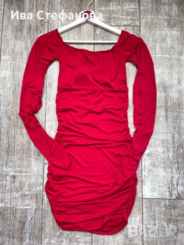 Нова червена елегантна парти коктейлна официална рокля миди midi дължина набрана 
