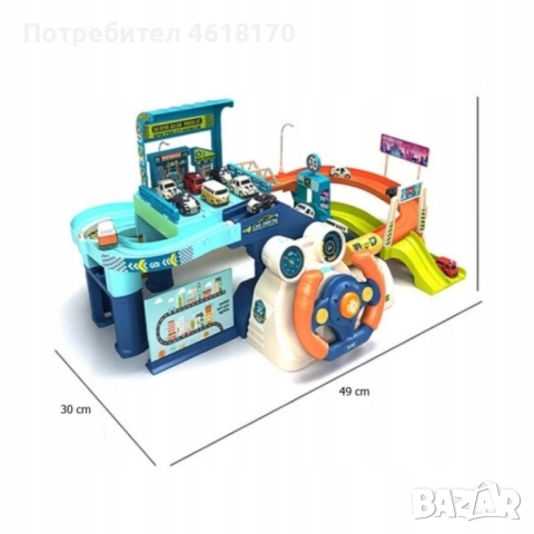 Детска игра голяма писта с 4 броя колички, асансьор и кормило, снимка 3 - Коли, камиони, мотори, писти - 52380083
