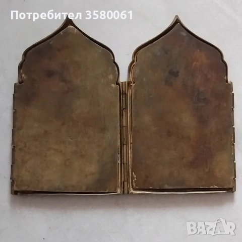 Икона Руска бронзова Квадиптих позлатена рядка форма оригинал 19 век, снимка 3 - Антикварни и старинни предмети - 53196853