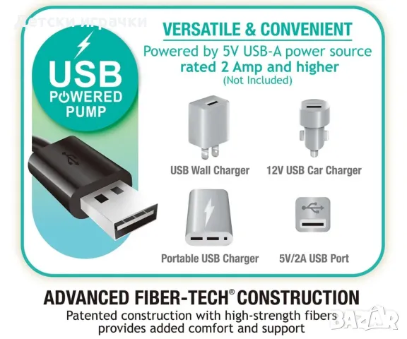 Надуваем матрак Intex, 152x203x30 см, USB помпа, Fiber-Tech, сив, снимка 4 - Надуваеми легла - 49927199