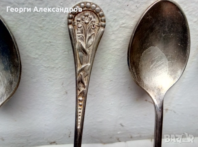 5 СТАРИННИ ДЕБЕЛО ПОСРЕБРЕНИ с Маркировка МК1-А БРОНЗОВИ ЛЪЖИЧКИ с Красива Флорална Орнаментика, снимка 3 - Антикварни и старинни предмети - 52936087