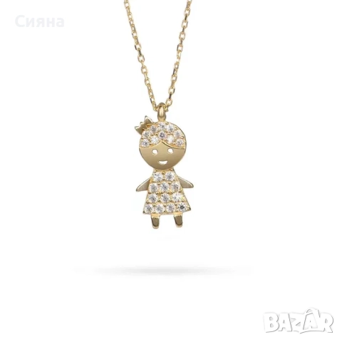 Elegant Women’s Necklace – Girl Pendant, 14K Gold with Zirconia